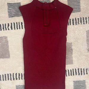 Zara Mock Neck Chest Cutout Knit Tank - Red